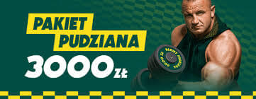 Betfan Kod Promocyjny. Bonus powitalny, promocje i bonusy dla graczy. Grafika prezentuje nowego ambasadora legalnego bukmachera Betfan Mariusza Pudzianowskiego podnoszącego hantle