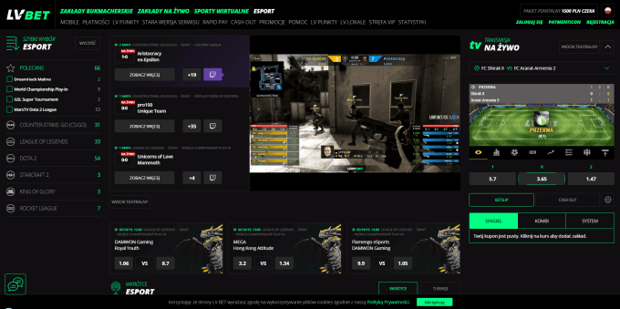 obrazek przedstawia ofertę lv bet na e-sport