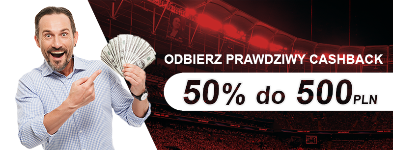 Fuskiarz prawdziwy cashback 50% do 500 PLN to najlepsza oferta zakładu bez ryzyka bez konieczności obrotu.