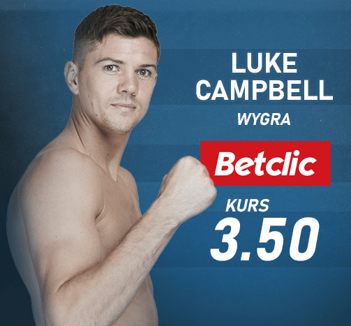 Grafika przedstawia Luke'a Campbella. Jego zwycięstwo premiowane jest przez bukmachera Betclic kursem 3.50.