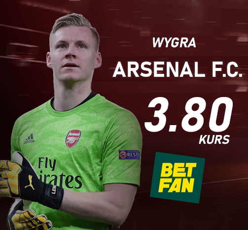 Na grafice widnieje Bernd Leno - bramkarz Arsenalu Londyn. Ponadto widnieje informacja, że za zwycięstwo jego drużyny podczas Boxing Day, bukmacher BETFAN oferuje kurs 3.80.