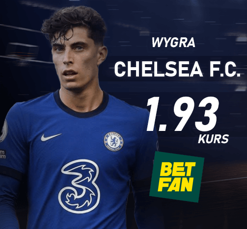 Na zdjęciu znajduje się zawodnik Chelsea - Kai Havertz. Za zwycięstwo jego drużyny można otrzymać kurs 1.93 w BETFAN.
