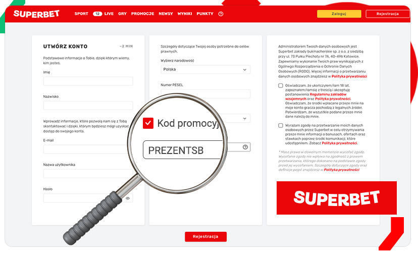 Superbet kod promocyjny rejestracja konta