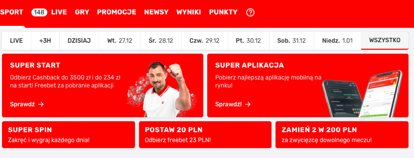 Superbet sekcja z zakładami live