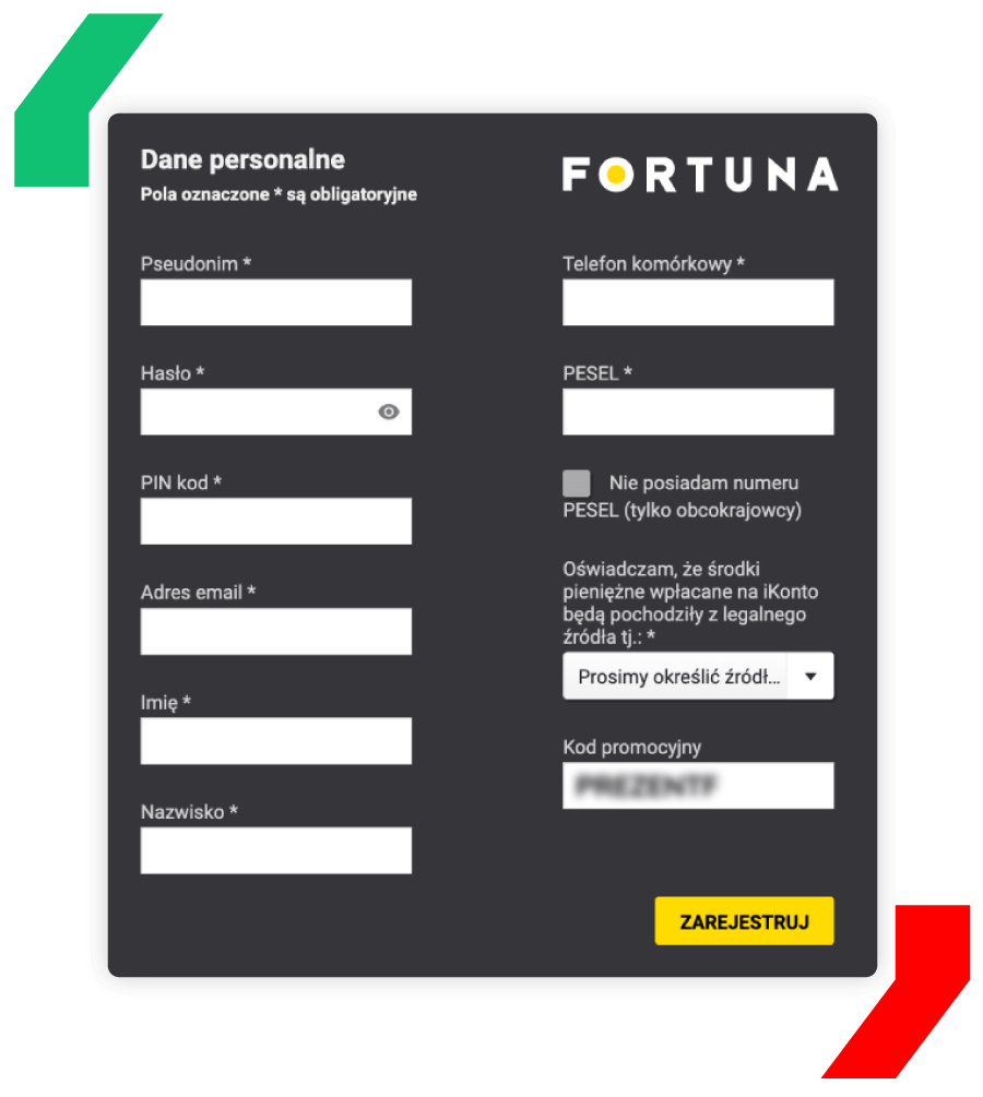 Fortuna rejestracja z kodem promocyjnym