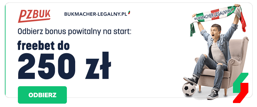 kwota bonusu powitalnego wraz z logo bukmachera Pzbuk