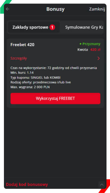 Betters freebet 420 zł