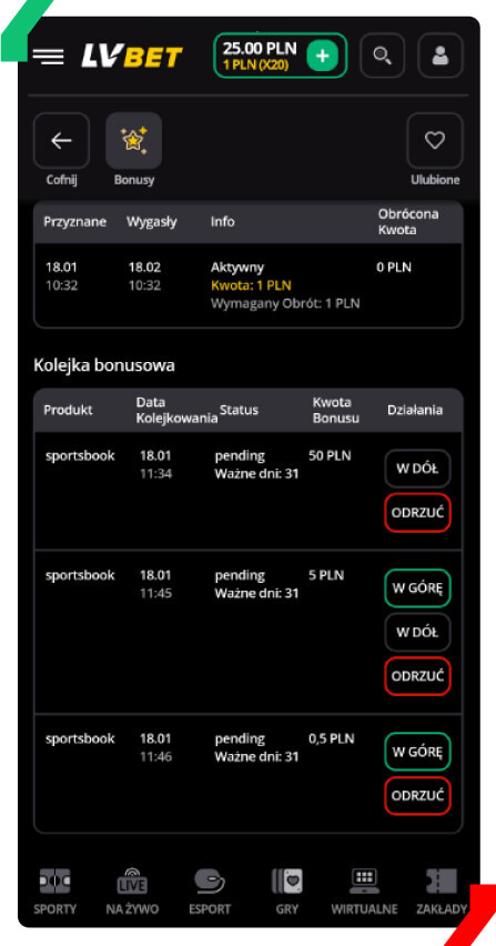 kolejka bonusów w LVBET