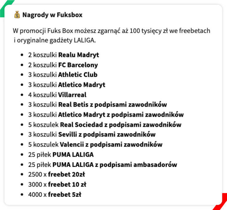 Promocja FuksBox - lista nagród