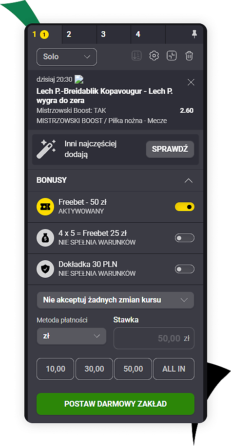kupon za freebet w fortunie 50 zł
