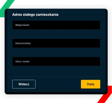 dane adresowe w formularzu AdmiralBet