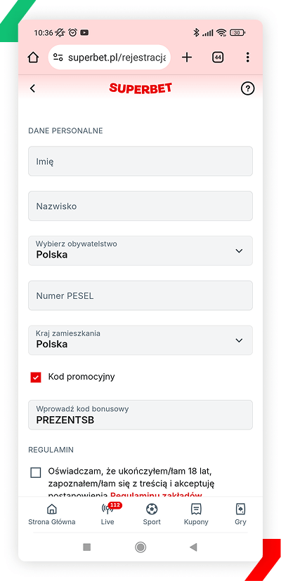 gdzie wpisać superbet kod promocyjny