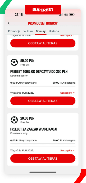 superbet konto - lista freebetów
